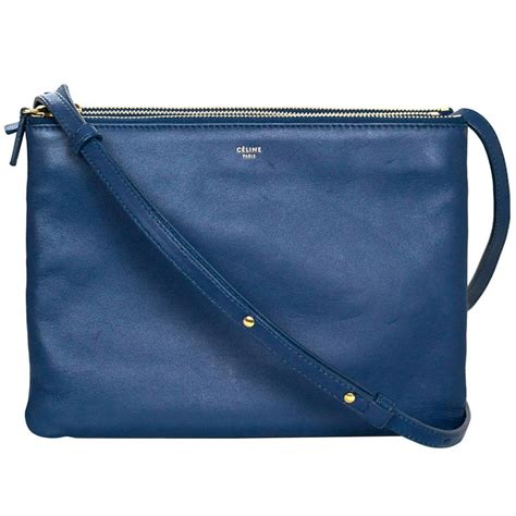 CELINE Lambskin Large Trio Crossbody Metallic Blue